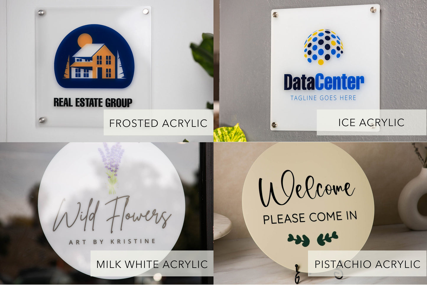 Round Hanging Acrylic Sign (Logo) w/ White Rope - Custom window signage for office rental door small business beauty salon spa artist plaque