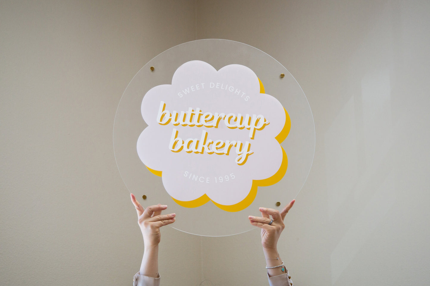Frosted Round Wall Sign With 4 Holes - Custom Small Business Logo Sign for Beauty Salon Owners, Hair Nail Stylist Makeup Massage Skincare