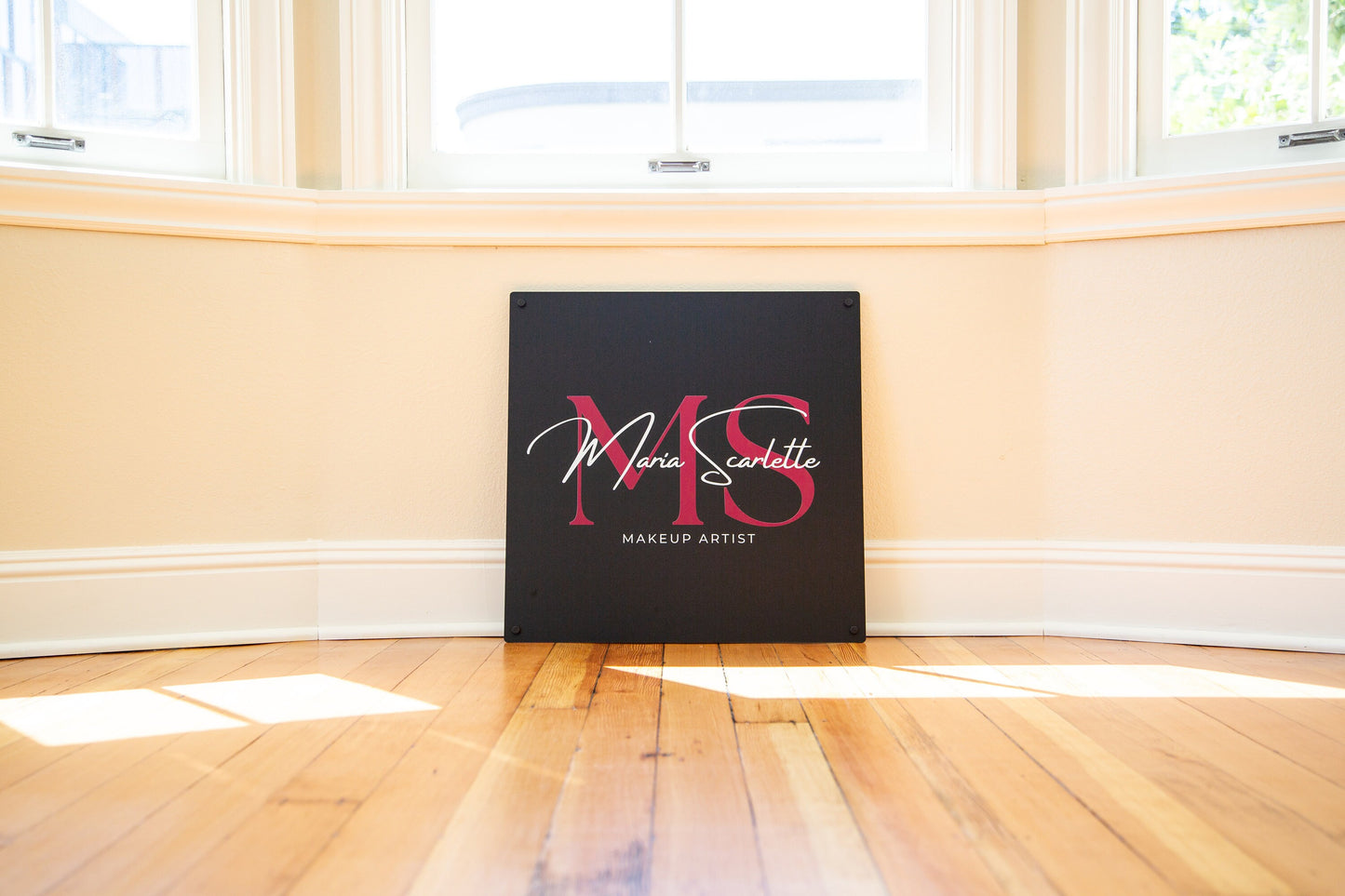 Black Square Wall Sign With 4 Holes - Custom Small Business Logo Sign for Beauty Salon Owners, Hair Nail Stylist Makeup Massage Skincare