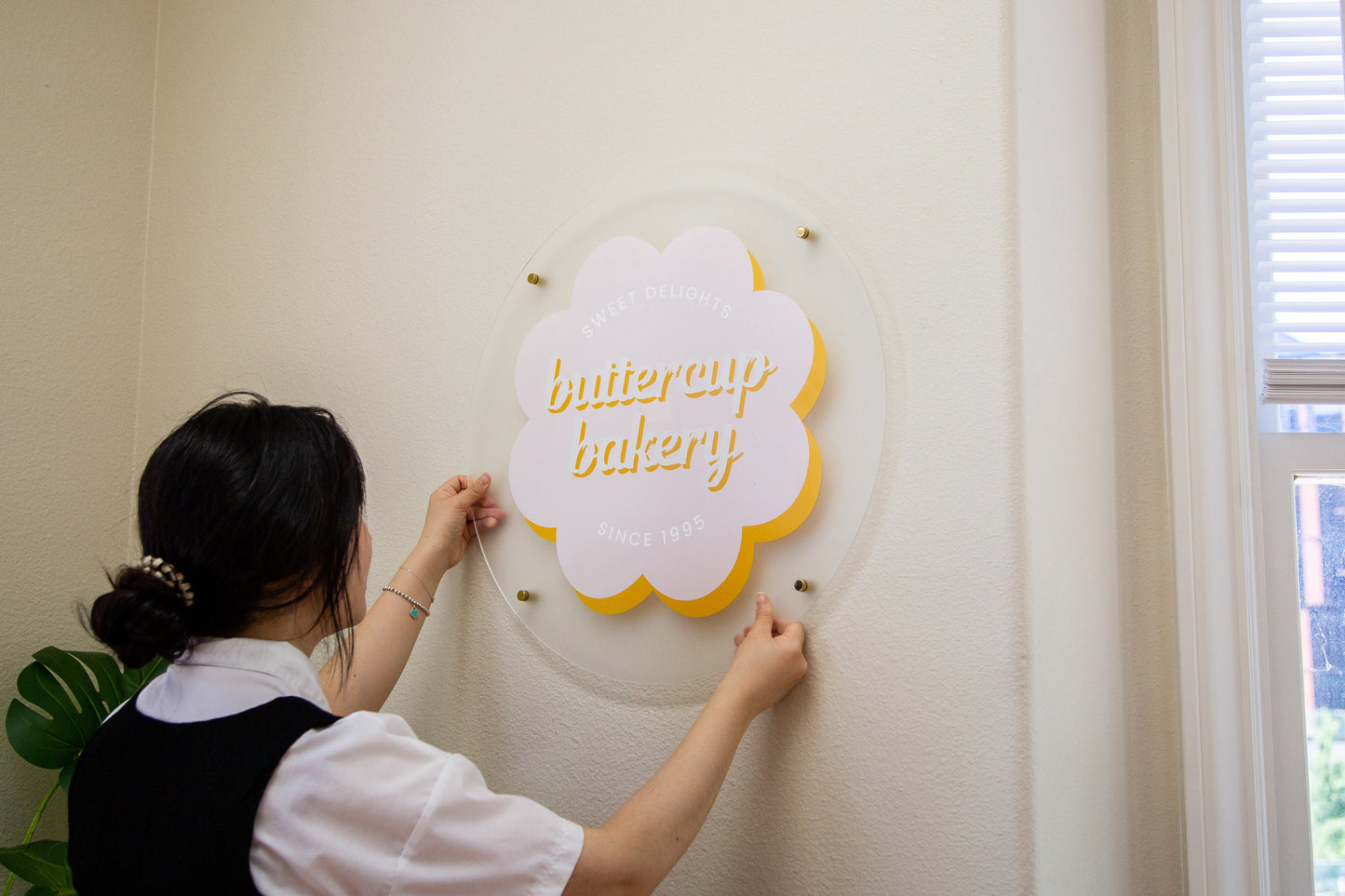 Frosted Round Wall Sign With 4 Holes - Custom Small Business Logo Sign for Beauty Salon Owners, Hair Nail Stylist Makeup Massage Skincare