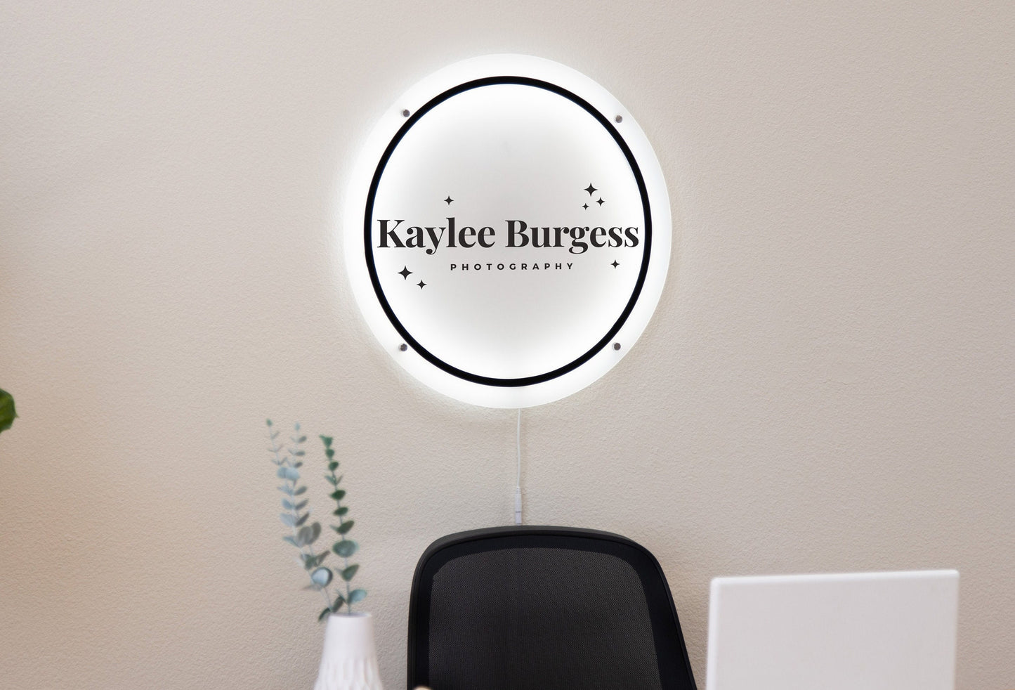 LED Round Sign with 4 Holes - Custom Backlit Acrylic Sign, Acrylic Logo Sign, LED Business Sign, Lighted Logo Sign, Beauty Salon Spa Sign