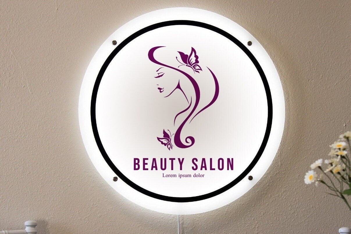 LED Round Sign with 4 Holes - Custom Backlit Acrylic Sign, Acrylic Logo Sign, LED Business Sign, Lighted Logo Sign, Beauty Salon Spa Sign