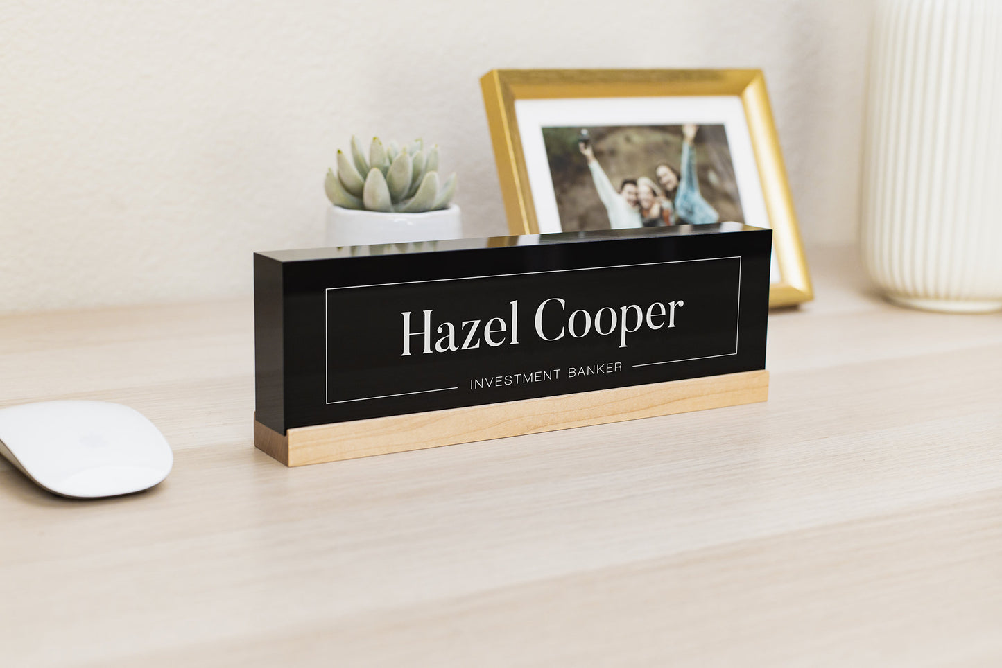 Personalized Acrylic Name Block (D9) - w/ Optional Wooden Base, Modern Manager Executive Desk CEO Boss Sign, Work Name Job Title Office