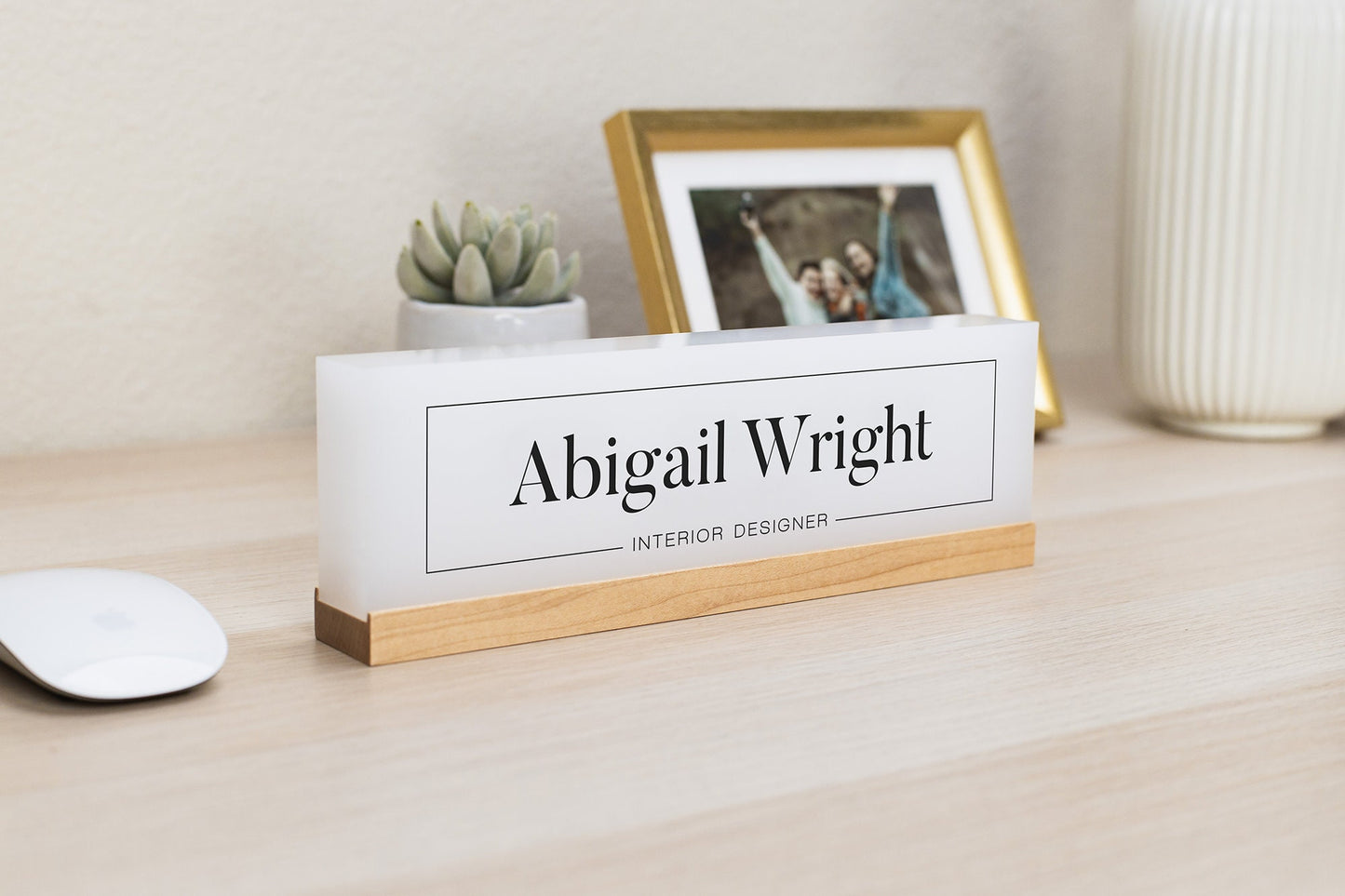 Personalized Acrylic Name Block (D9) - w/ Optional Wooden Base, Modern Manager Executive Desk CEO Boss Sign, Work Name Job Title Office