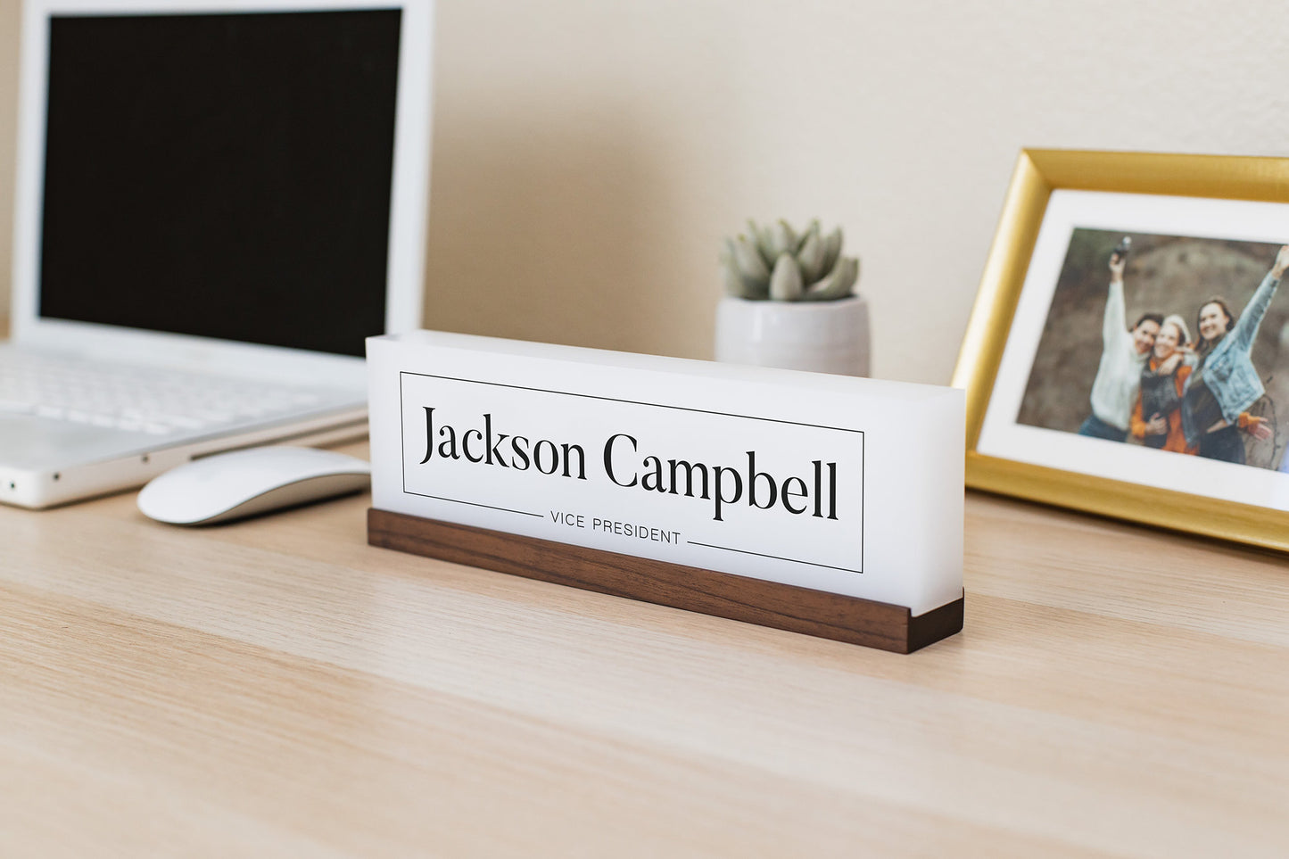Personalized Acrylic Name Block (D9) - w/ Optional Wooden Base, Modern Manager Executive Desk CEO Boss Sign, Work Name Job Title Office