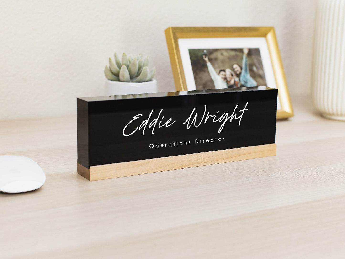 Personalized Acrylic Name Block (D5) - w/ Optional Wooden Base, Minimal Executive Desk Table CEO Sign, Job Office Decor, Graduation Gift