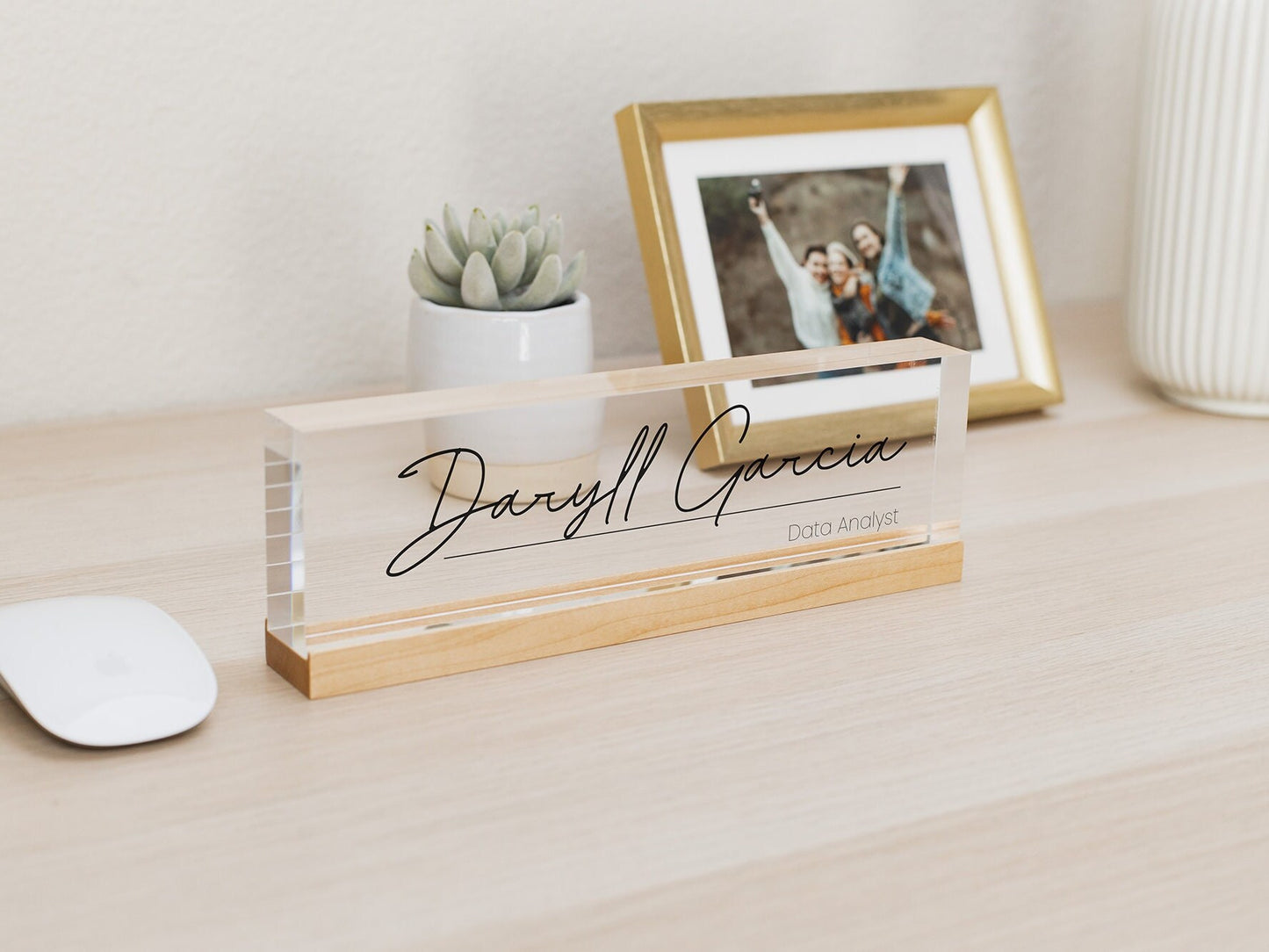 Personalized Acrylic Name Block (D6) - w/ Optional Wooden Base, Executive Desk CEO Sign, Job Office Decor Principal Promotion Gift