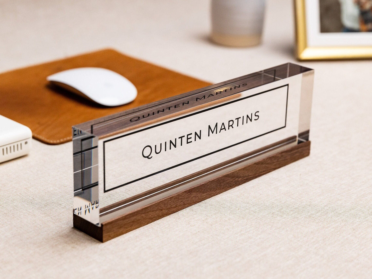 Personalized Acrylic Name Block (D4) - w/ Optional Wooden Base, Table Desk CEO Manager Boss Sign, Reception Job Office Decor, Promotion Gift
