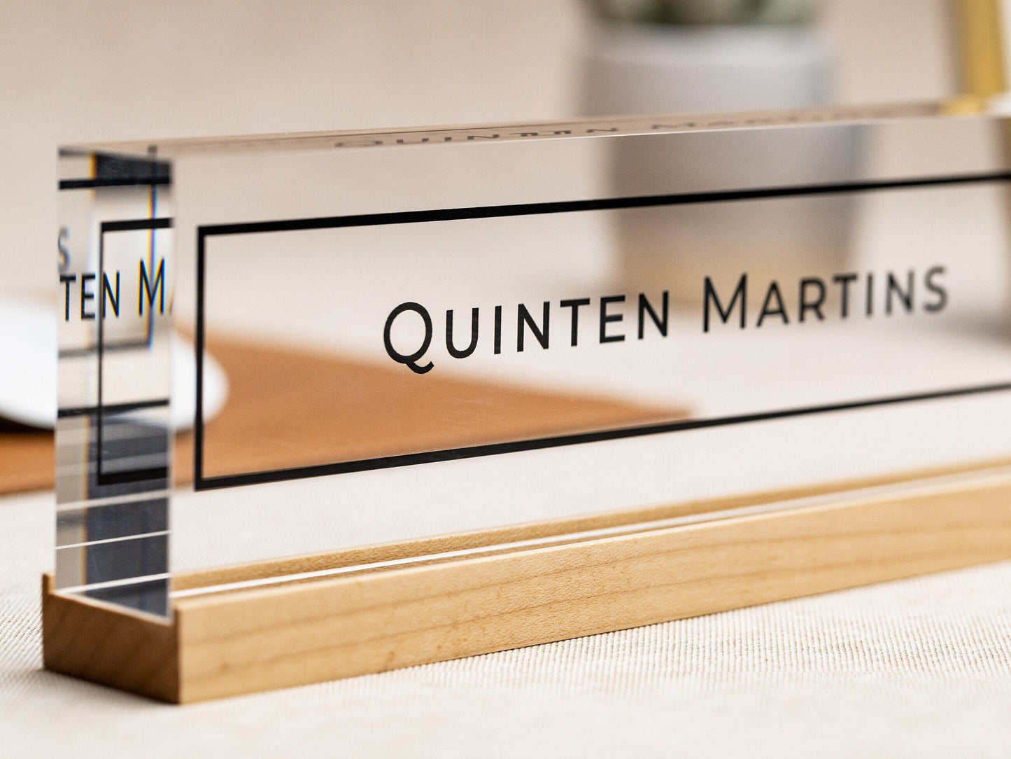 Personalized Acrylic Name Block (D4) - w/ Optional Wooden Base, Table Desk CEO Manager Boss Sign, Reception Job Office Decor, Promotion Gift