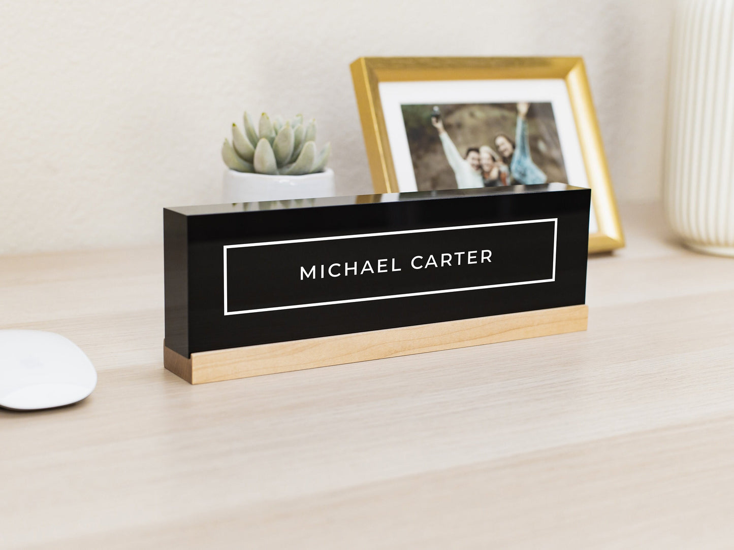 Personalized Acrylic Name Block (D4) - w/ Optional Wooden Base, Table Desk CEO Manager Boss Sign, Reception Job Office Decor, Promotion Gift