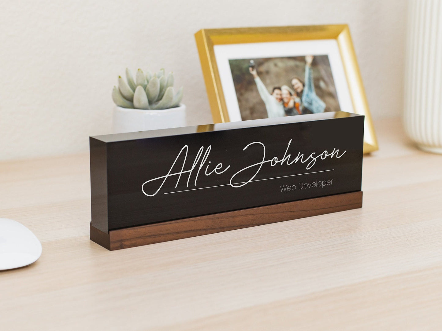 Personalized Acrylic Name Block (D6) - w/ Optional Wooden Base, Executive Desk CEO Sign, Job Office Decor Principal Promotion Gift