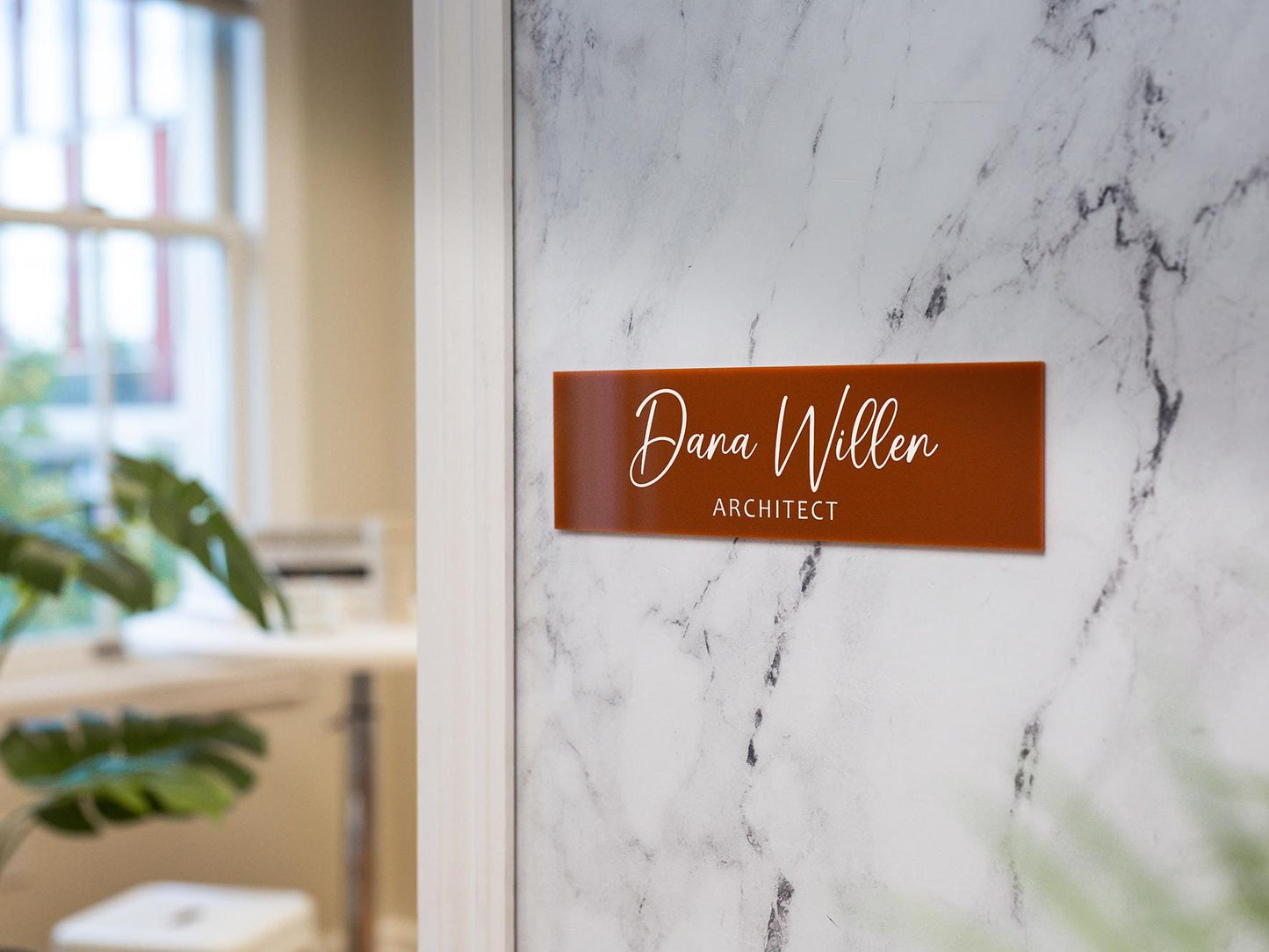 Wall Sign Name Plate (No Hole) D2 - 2 Sizes Personalized Stick on Spa Salon Clinic Studio Cafe Sign, Modern Acrylic Plate for Aesthetic Shop