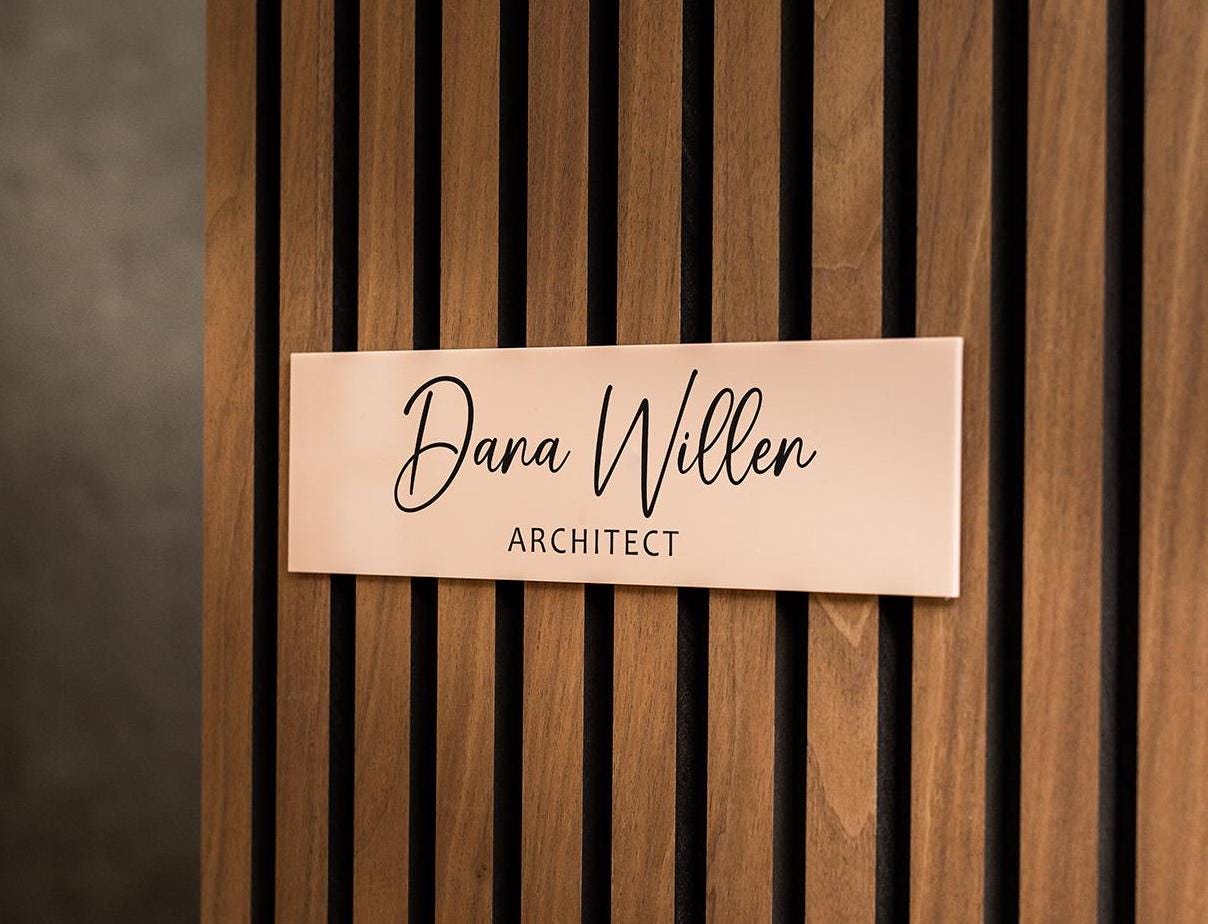 Wall Sign Name Plate (No Hole) D2 - 2 Sizes Personalized Stick on Spa Salon Clinic Studio Cafe Sign, Modern Acrylic Plate for Aesthetic Shop