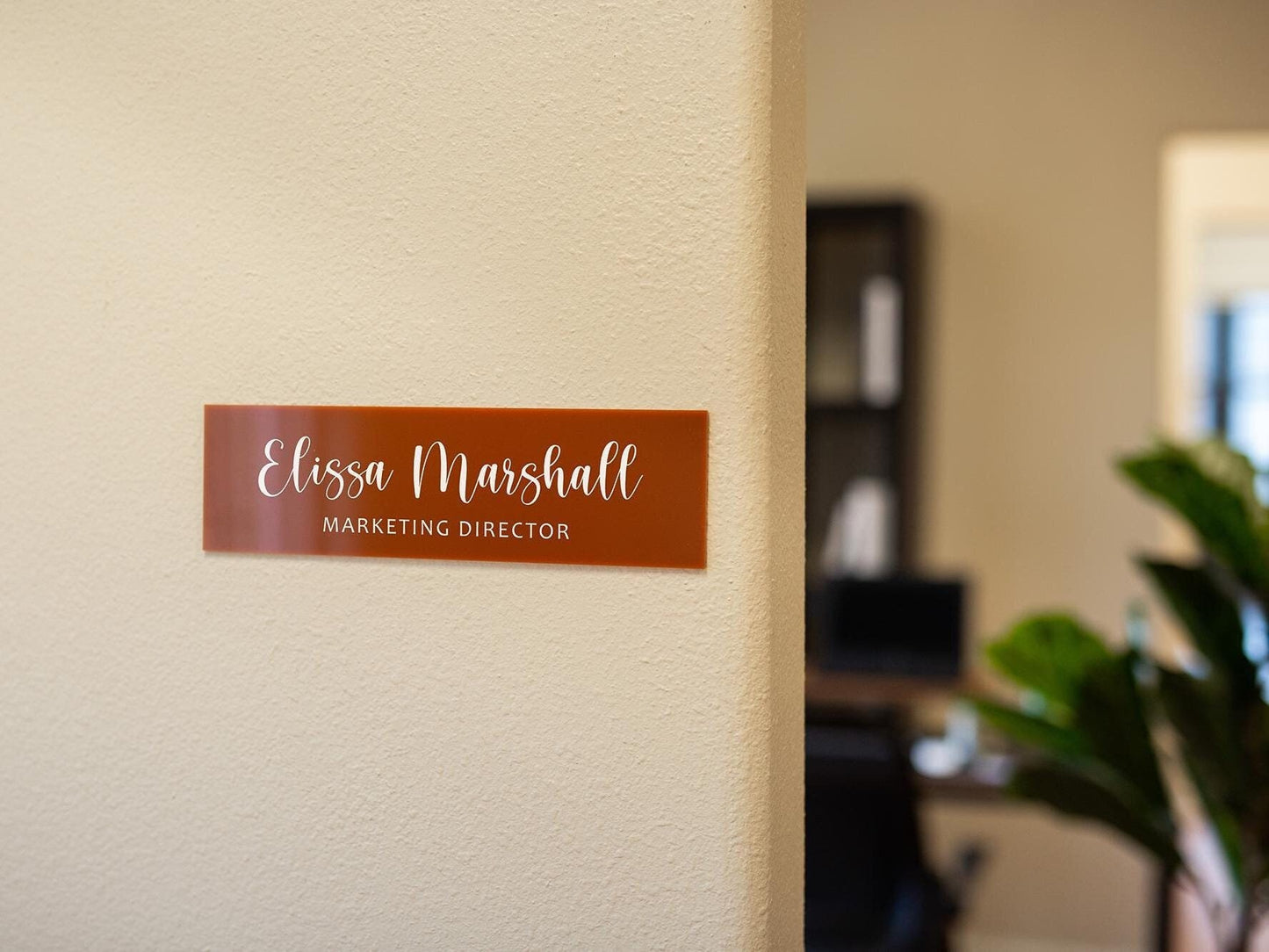 Wall Sign Name Plate (No Hole) D3 - 2 Sizes Personalized Stick on Shop Home Office Glass Wall or Door, Minimalist Gift for Small Business