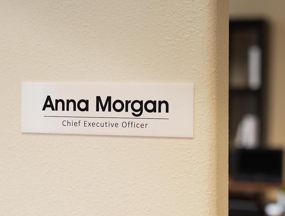 Wall Sign Name Plate (No Hole) - 2 Sizes Personalized Stick on Executive CEO Sign, New Job Business Decor, Staff Employee Teacher Boss Gift