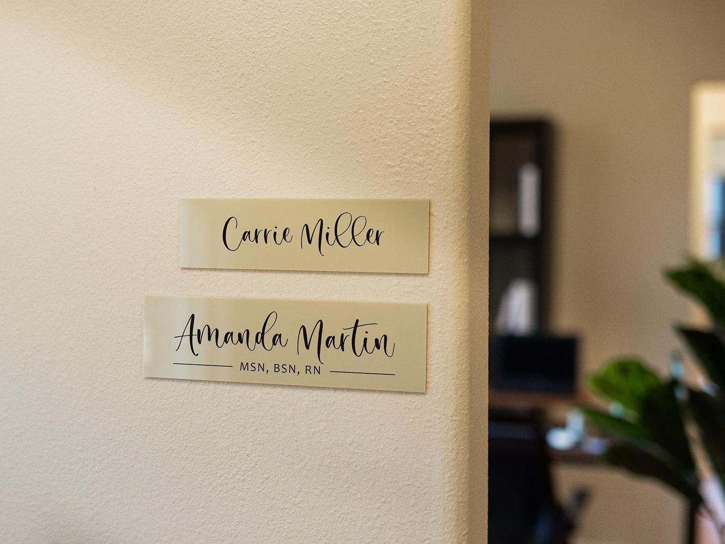 Wall Sign Name Plate (No Hole) - 2 Sizes Personalized Stick on Executive CEO Sign, New Job Business Decor, Staff Teacher Appreciation Gift