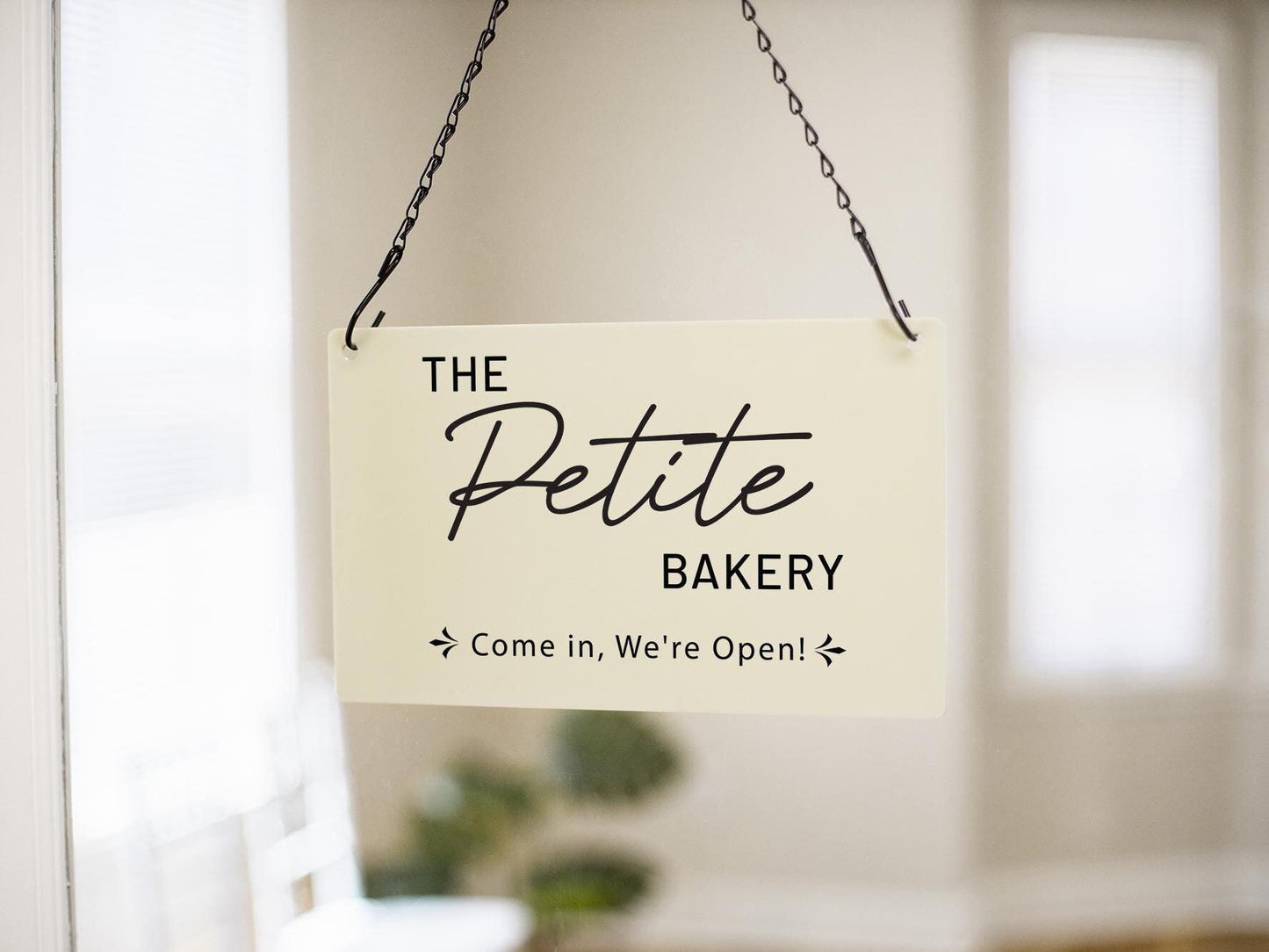 Hanging Acrylic Sign w/ Metal Chain (D3) - 11.5x7" Custom Signage for Store Name Office Door Window Open Closed, Craft Trade Show