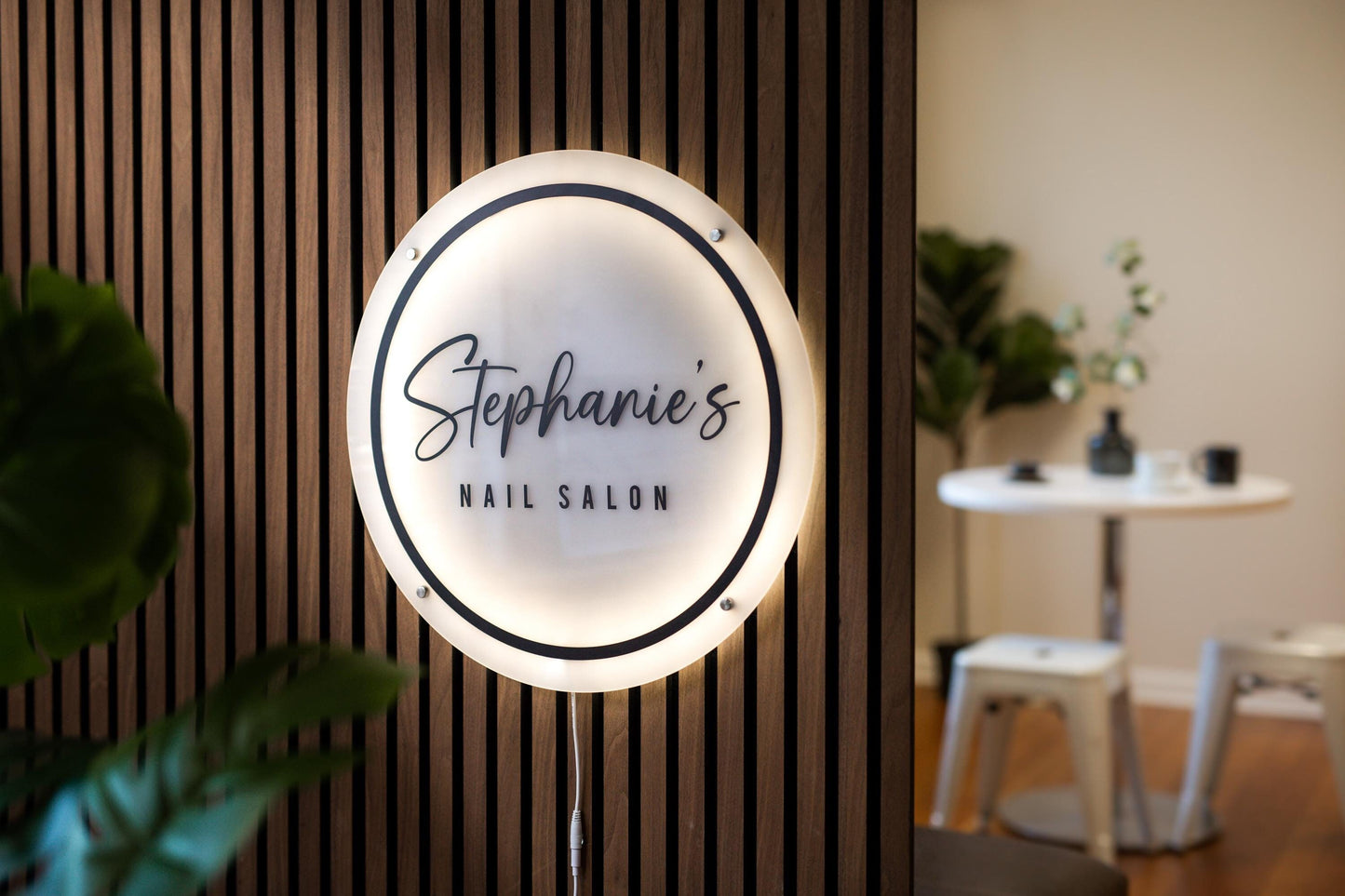 LED Round Sign With 4 Holes - 20in Custom Plug In Light Up Mounted Acrylic Business Logo Small Business Beauty Salon Massage Spa Signage