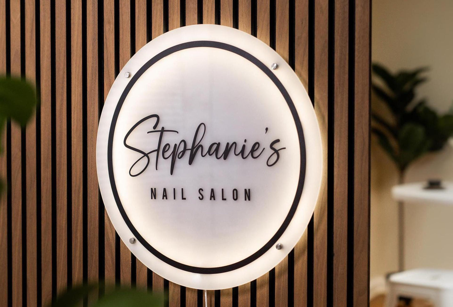 LED Round Sign With 4 Holes - 20in Custom Plug In Light Up Mounted Acrylic Business Logo Small Business Beauty Salon Massage Spa Signage