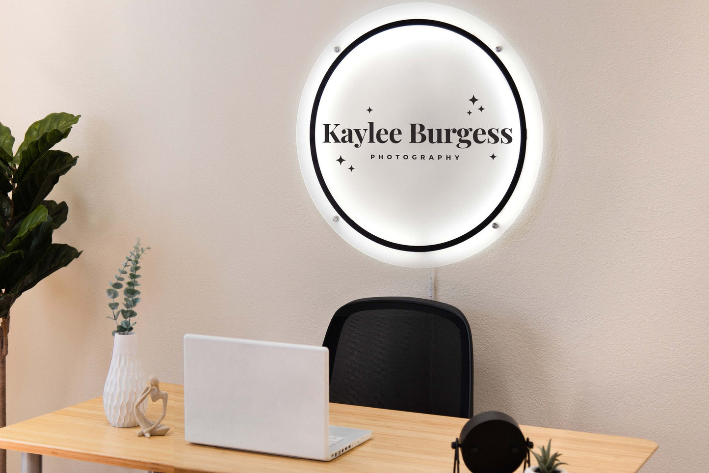 LED Round Sign with 4 Holes - Custom Backlit Acrylic Sign, Acrylic Logo Sign, LED Business Sign, Lighted Logo Sign, Beauty Salon Spa Sign