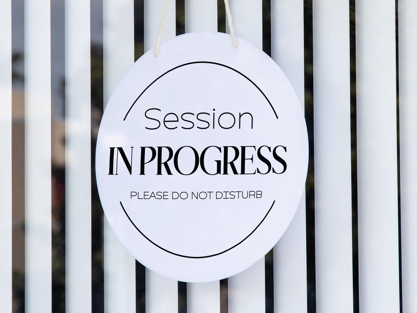 Round Hanging Acrylic Sign (Recording) w/ White Rope - custom signage for office home rental door, small business logo sign, trade show