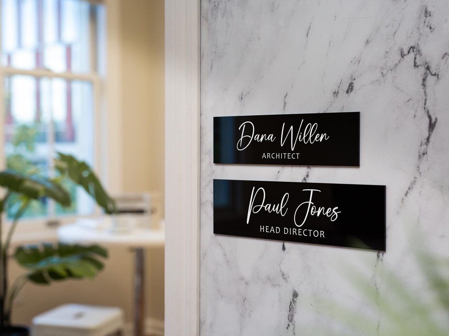 Wall Sign Name Plate (No Hole) D2 - 2 Sizes Personalized Stick on Spa Salon Clinic Studio Cafe Sign, Modern Acrylic Plate for Aesthetic Shop
