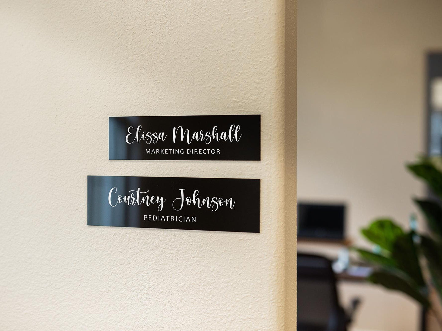Wall Sign Name Plate (No Hole) D3 - 2 Sizes Personalized Stick on Shop Home Office Glass Wall or Door, Minimalist Gift for Small Business