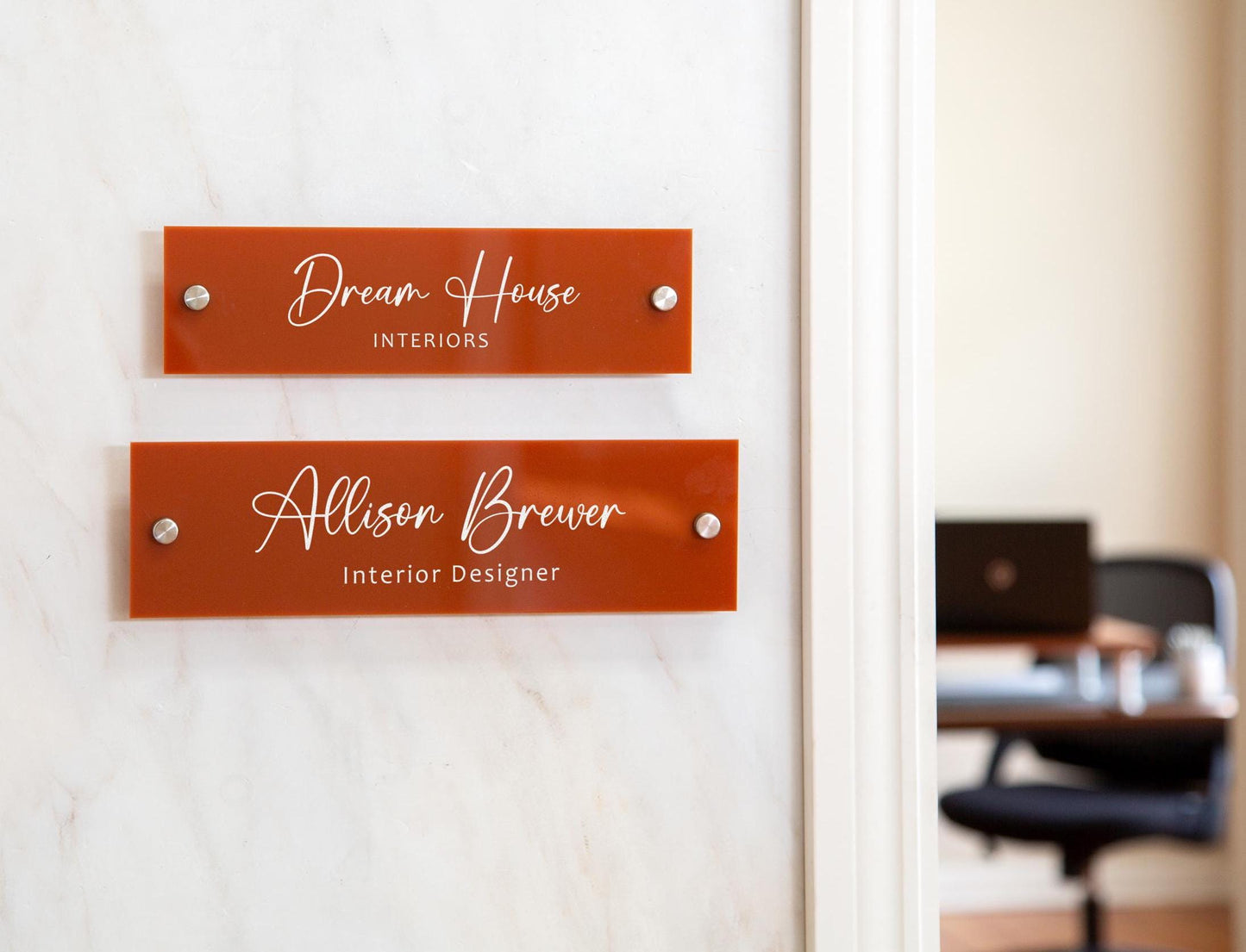 Wall Sign Name Plate (D2)- 2 Sizes Personalized Acrylic Door Office Sign, Aesthetic Decor for Business Boutique Studio Classroom Clinic