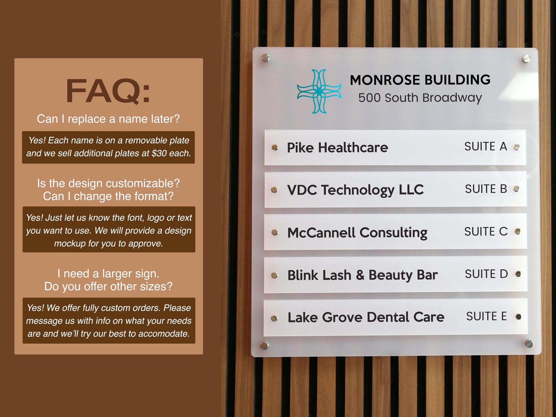 Wall Directory (Wide) - Customizable Large Office Wall Door Building Mounted Business Logo Sign, Job Title Room Signage, Made to Order