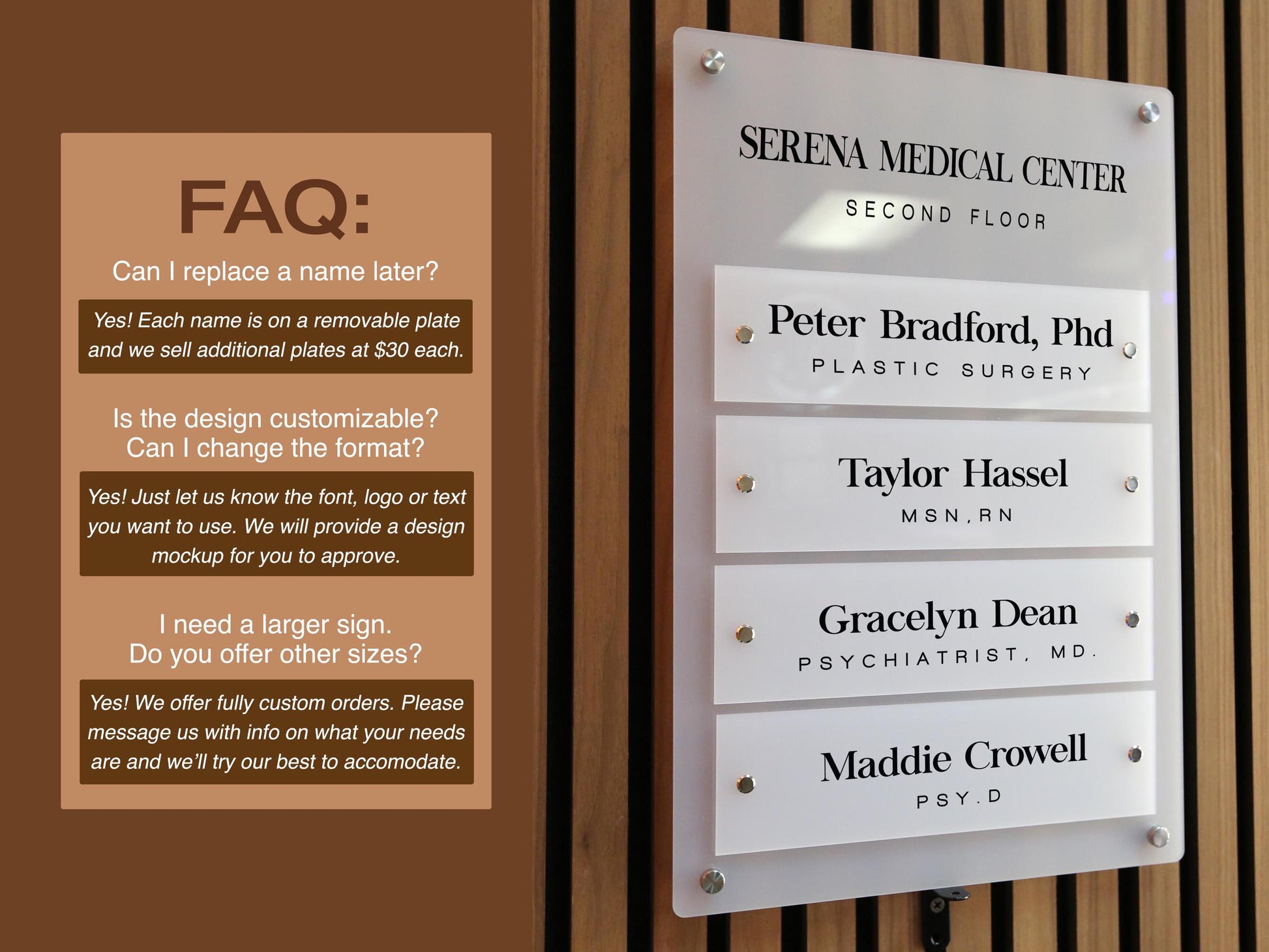 Wall Directory (Standard) - Customizable Large Office Wall Door Building Mounted Business Logo Sign, Job Title Room Signage, Made to Order