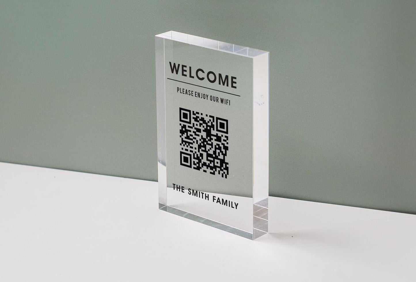 Personalized Acrylic QR Code Wifi Sign (Design 4) - Custom Welcome Internet Sign for Airbnb Vacation Rental Guestroom Visitor Small Business