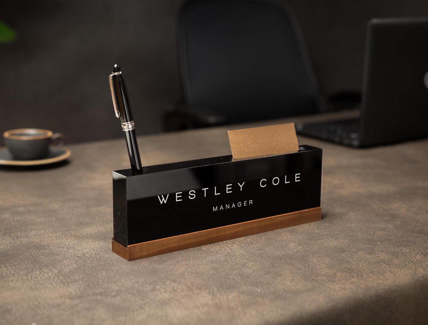 Personalized Acrylic Name Block (D3) - w/ Optional Wooden Base, Minimal Executive Desk CEO Sign, Job Office Decor, Teacher or Promotion Gift