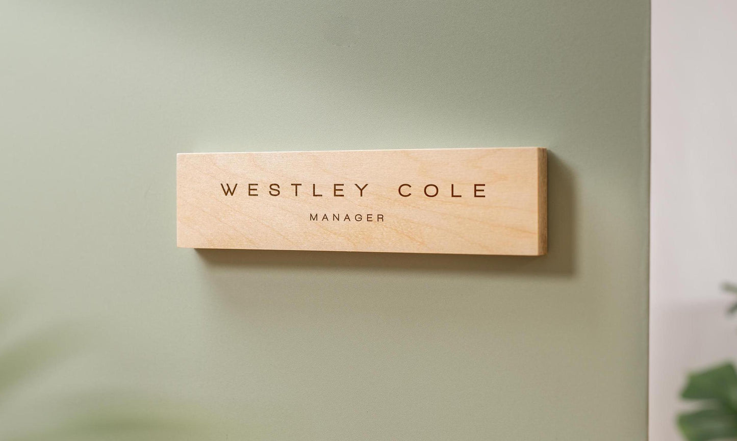 Plywood Wall Sign Name Plate - Personalized Door Office Sign, New Job or Business Decor, Executive Sign, Staff or Teacher Appreciation Gift