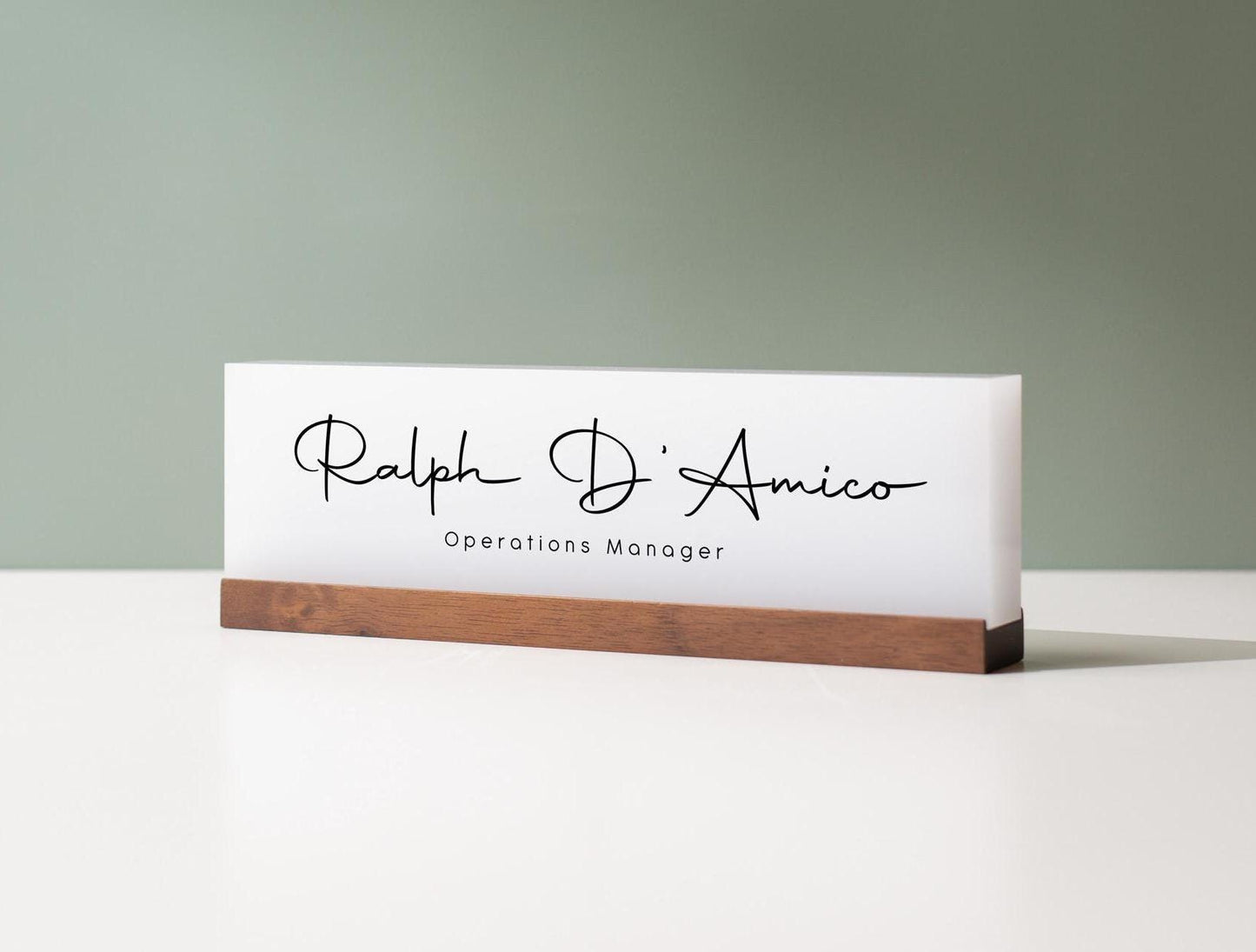 Personalized Acrylic Name Block (D2) - w/ Optional Wooden Base, Minimal Executive Desk CEO Sign, Job Office Decor Teacher Manager Gift