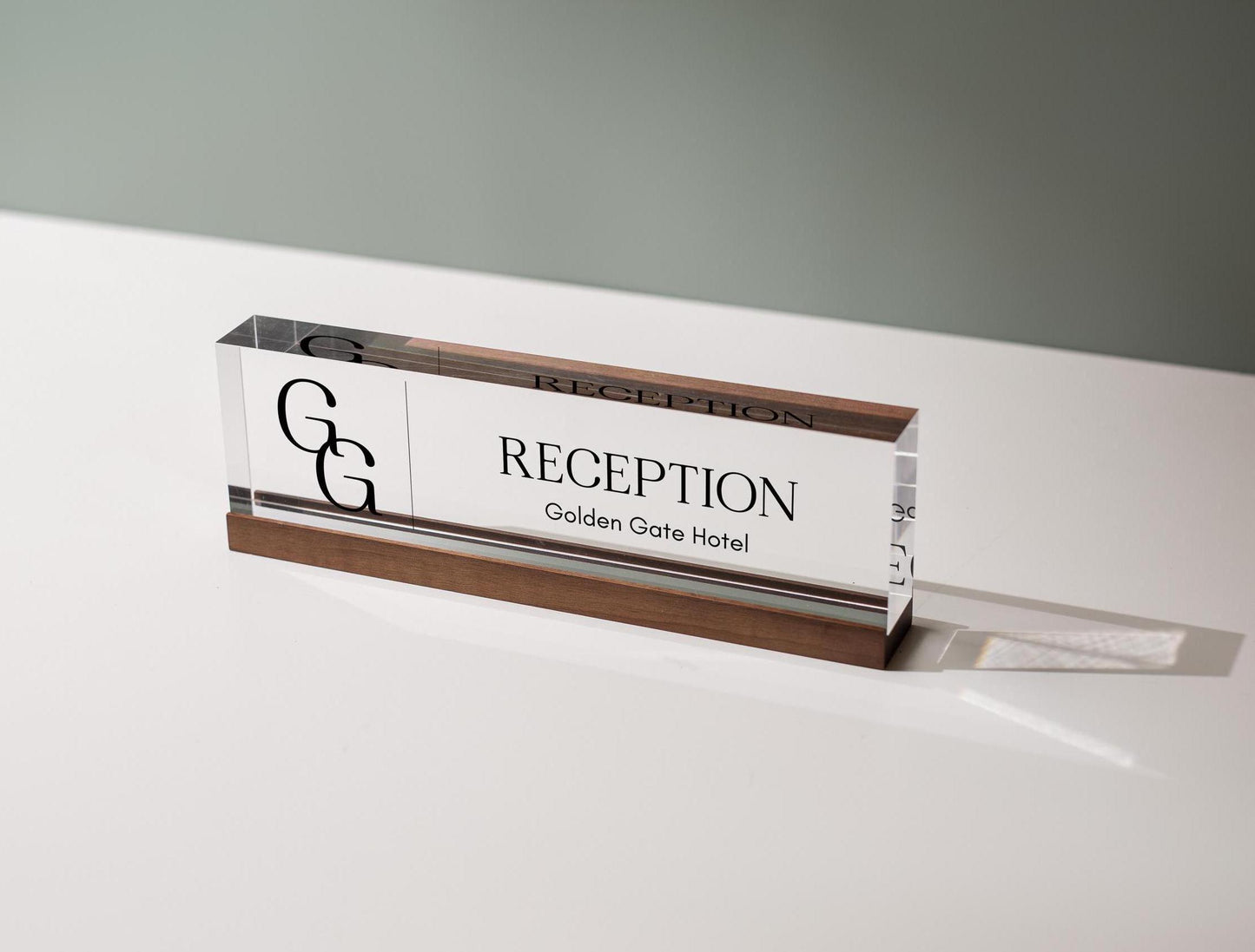 Personalized Acrylic Name Block (D8) - w/ Optional Wooden Base, Initials Monogram Executive Desk CEO Sign, Job Office Decor Promotion Gift