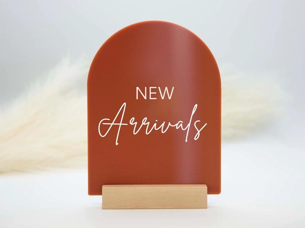 Custom Arch Acrylic Sign w/ Stand - 6x7.5" Custom Text on Market Pop Up Stall Small Business Sale Signs Signage Trade Show Plaque Display