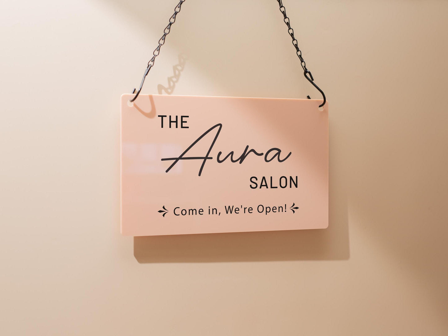 Hanging Acrylic Sign w/ Metal Chain (D3) - 11.5x7" Custom Signage for Store Name Office Door Window Open Closed, Craft Trade Show
