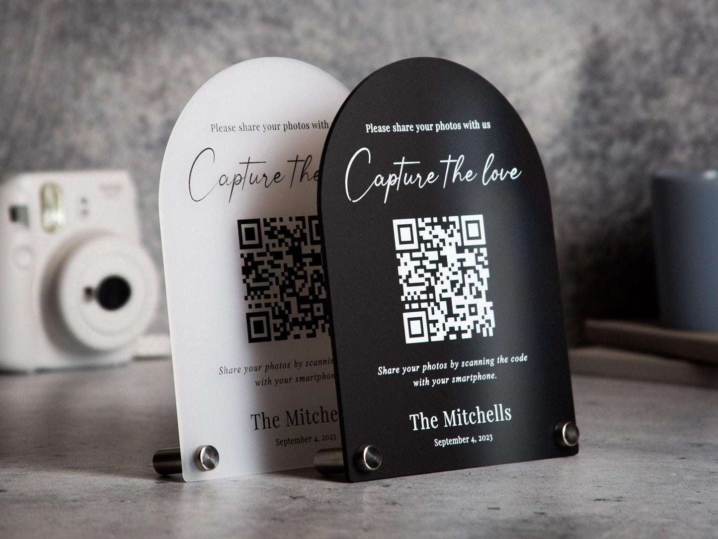 Arched QR Code (Wedding Sign) - 6x7.75" Scannable Acrylic Sign, Wedding Table Decor, Capture The Love Wedding Sign, Share your photos