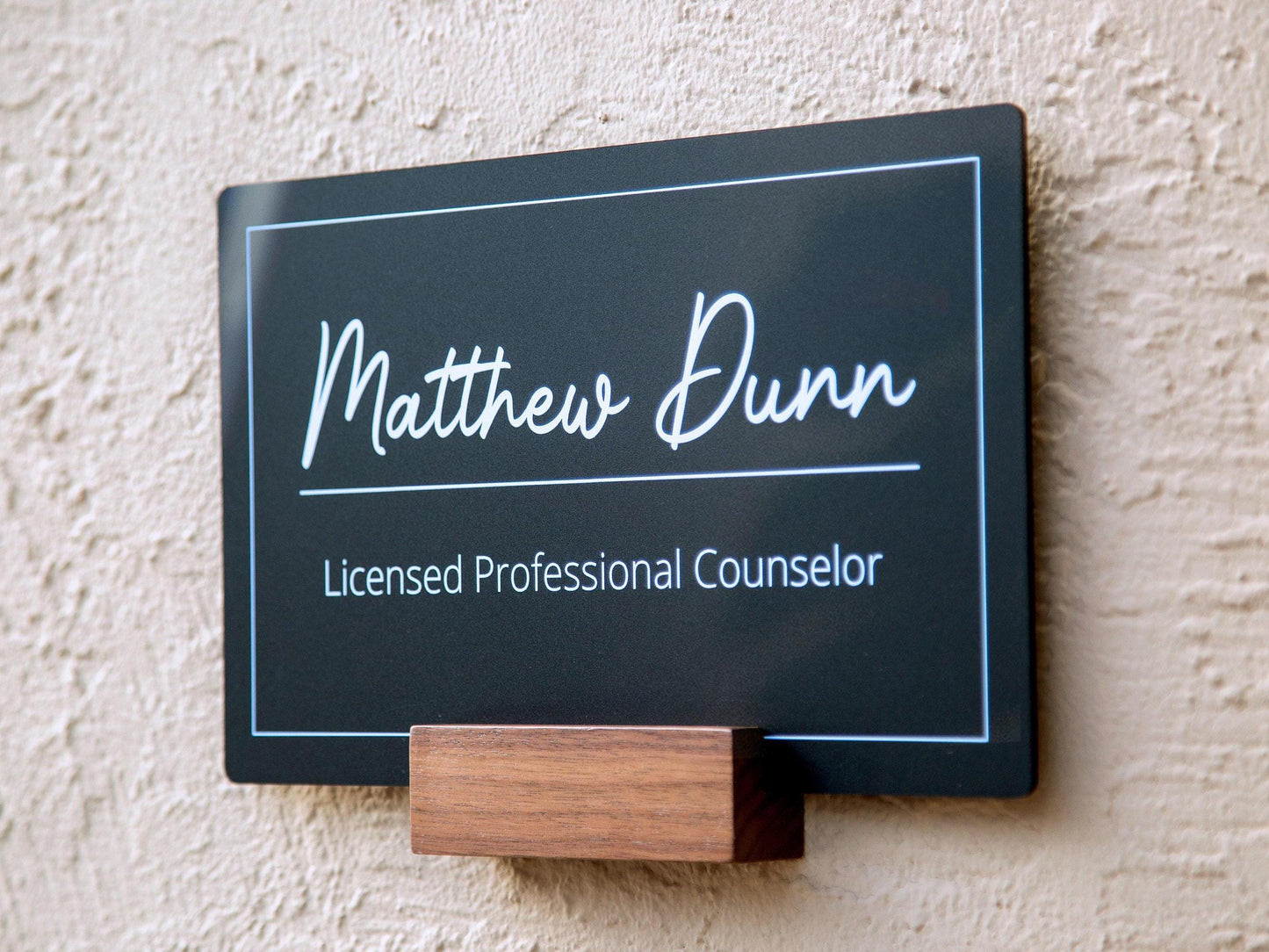 Black Wall Door Interchangeable Name Plate w/ Wood Stand- 11.5x7" Personalized Custom Name Sign for Home & Office Wall, New Job Office Decor