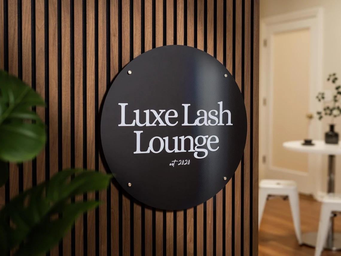 Black Round Wall Sign With 4 Holes - Custom Small Business Logo Sign for Beauty Salon Owners, Hair Nail Stylist Makeup Massage Skincare