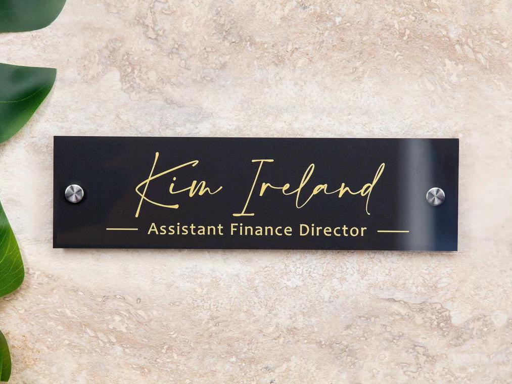 Personalized Wall Sign Name Plate (Gold Text) - 10x2.75" Door Office Sign, Executive CEO Sign, New Job Office Decor Promotion Mom Dad Gift