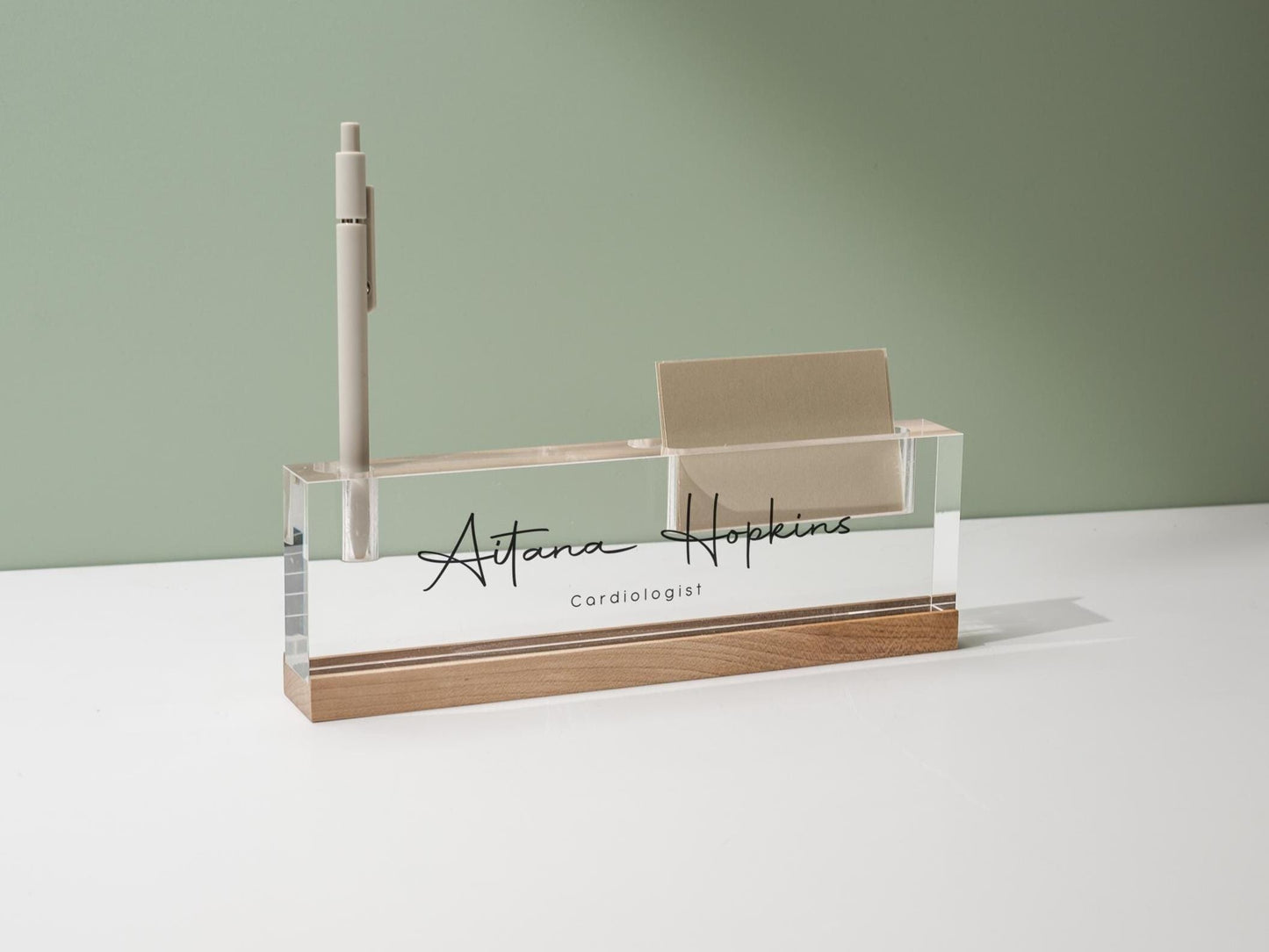 Personalized Acrylic Name Block w/ Slots (D2) - Optional Wood Base, Minimal Executive Teacher Desk Decor, New Job, Desk Name Plate
