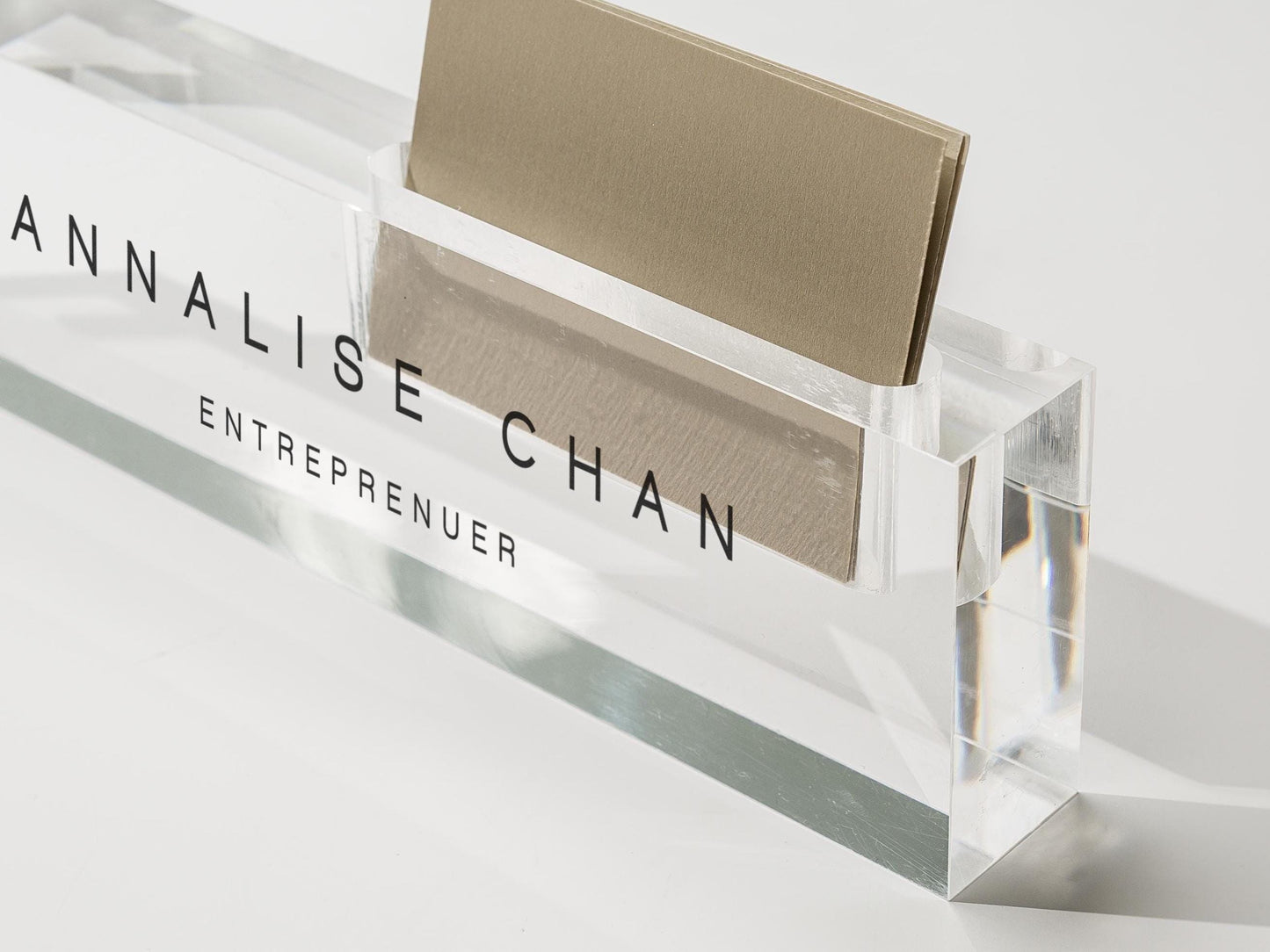 Personalized Acrylic Name Block w/ Slots (D3) - Optional Wood Base, Minimal Executive Teacher Desk Decor, New Job, Desk Name Plate