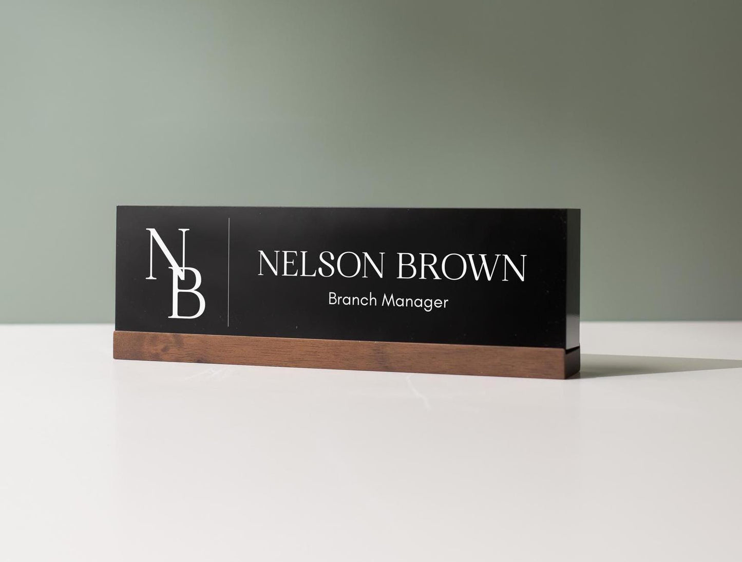 Personalized Acrylic Name Block (D8) - w/ Optional Wooden Base, Initials Monogram Executive Desk CEO Sign, Job Office Decor Promotion Gift