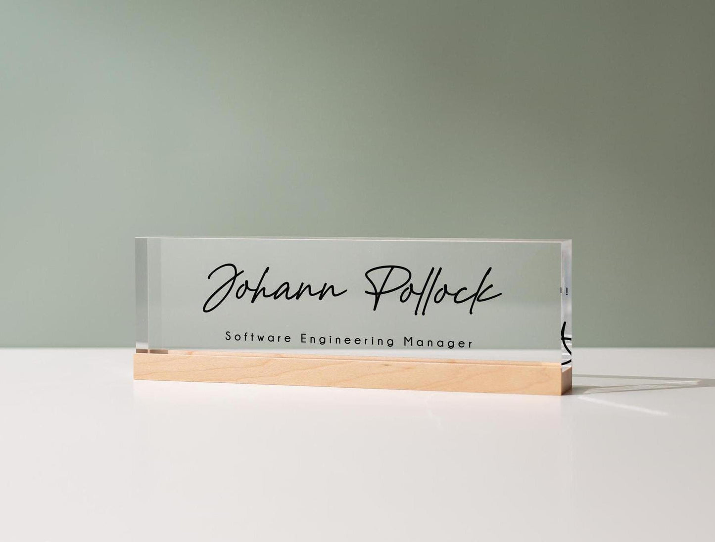 Personalized Acrylic Name Block (D5) - w/ Optional Wooden Base, Minimal Executive Desk Table CEO Sign, Job Office Decor, Graduation Gift