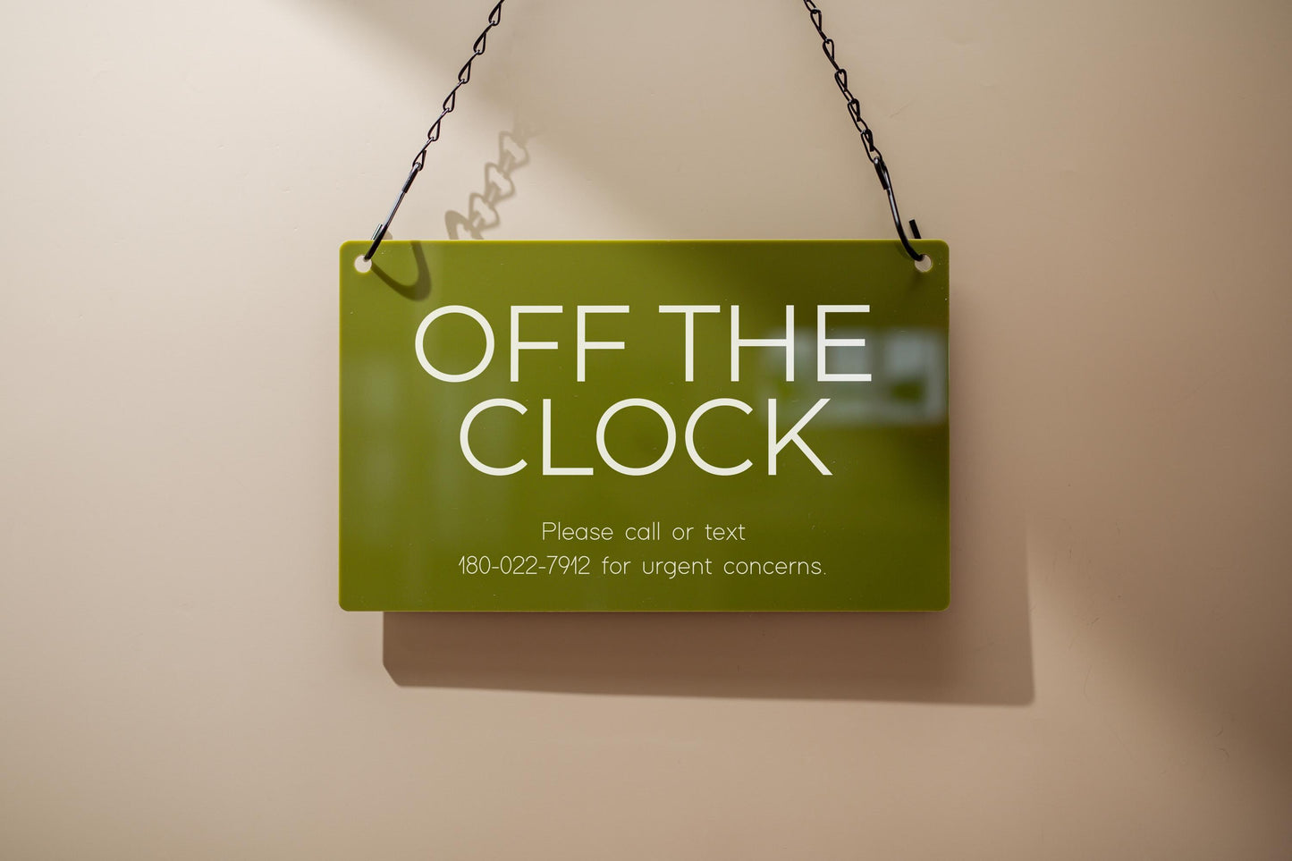 Hanging Acrylic Sign & Black Metal Chain (D9) - 11.5x7" Custom Window Office Business Door Wall Signage, Open Closed Store Shop Customizable