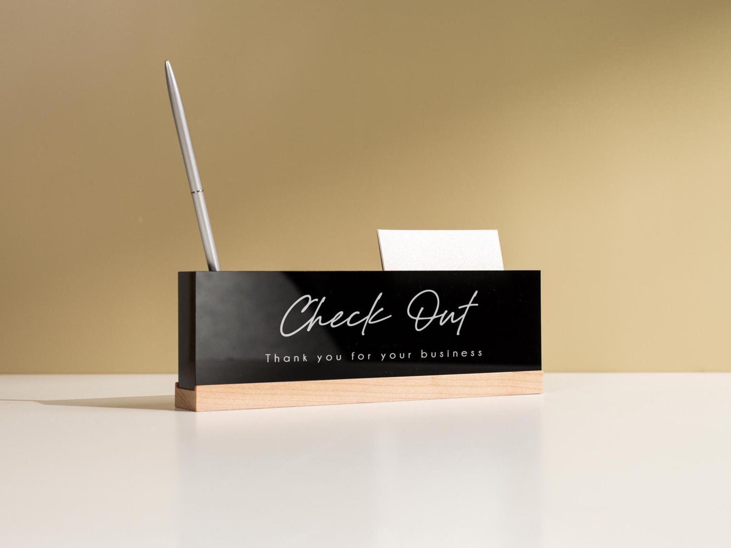 Personalized Acrylic Name Block w/ Slots (D5) - Optional Wood Base, Minimal Executive Teacher Desk Decor, New Job, Desk Name Plate