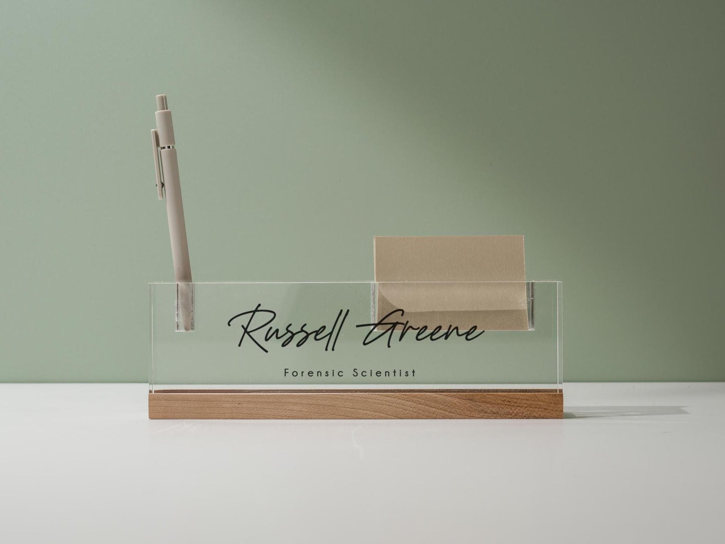 Personalized Acrylic Name Block w/ Slots (D5) - Optional Wood Base, Minimal Executive Teacher Desk Decor, New Job, Desk Name Plate
