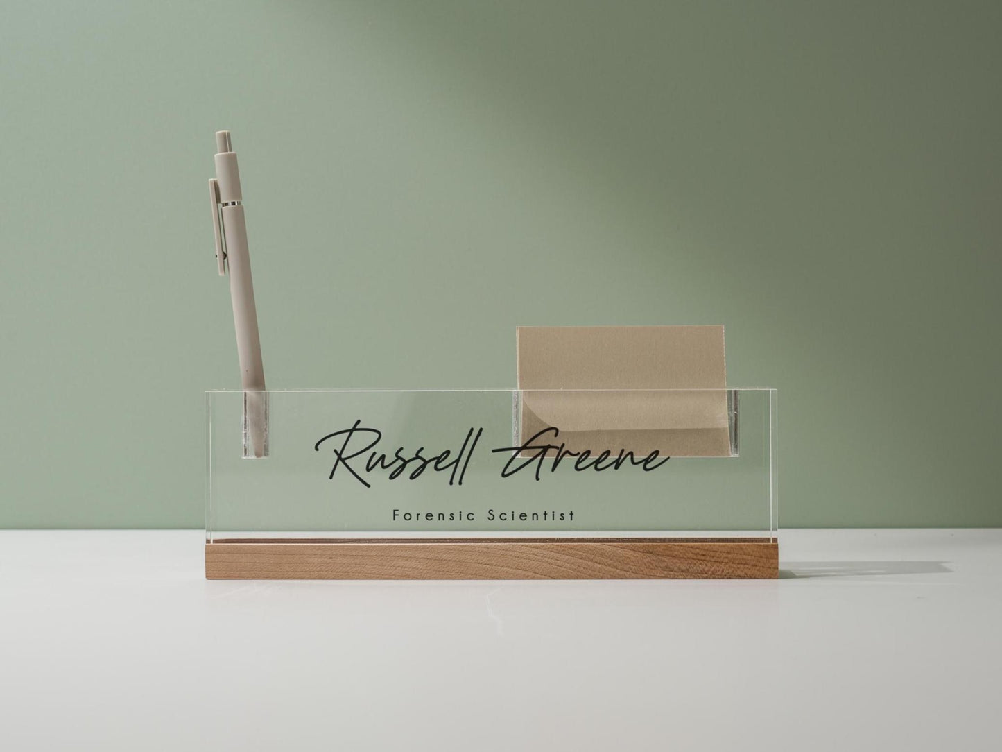 Personalized Acrylic Name Block w/ Slots (D5) - Optional Wood Base, Minimal Executive Teacher Desk Decor, New Job, Desk Name Plate