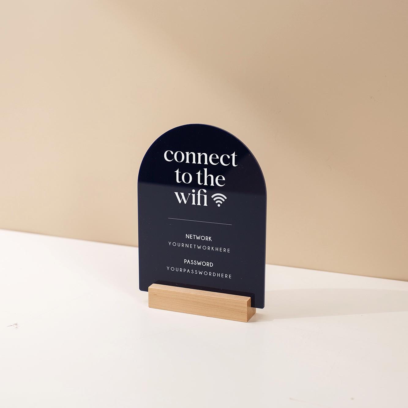 Arch Acrylic Wifi Sign w/ Base (D8) - Custom Wifi Password Display for Home Office Business Shop Airbnb Rental Decor Visitor Login 6x7.5"